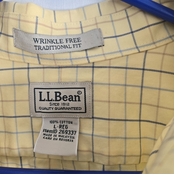 LL BEAN Shirt Mens L Long Sleeve Wrinkle Resistant Yellow Plaid Button Up Down - Picture 2 of 6